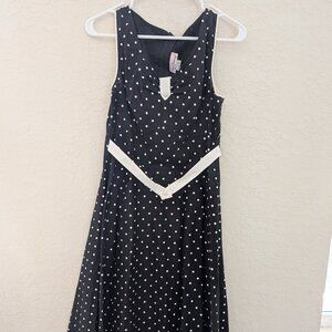 Vintage Stop Staring Polka Dot Black and White 50's House Dress Sz L Pin Up Belt